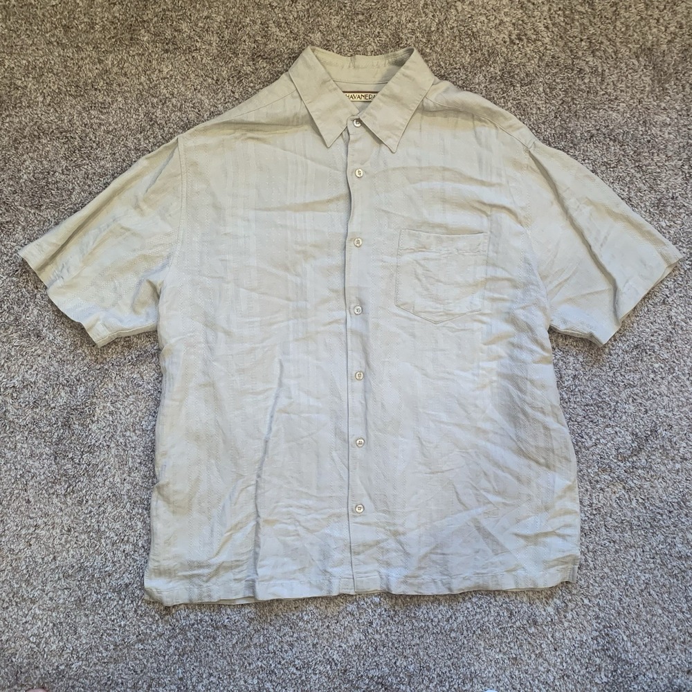 Habanera Button Up Shirt Mens XL Beige Cuban Style Camp‎ Casual Outdoor